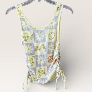 Nickelodeon Rugrats Ribbed Tank NEW Womens Medium Cinched 90s Patchwork Daisy